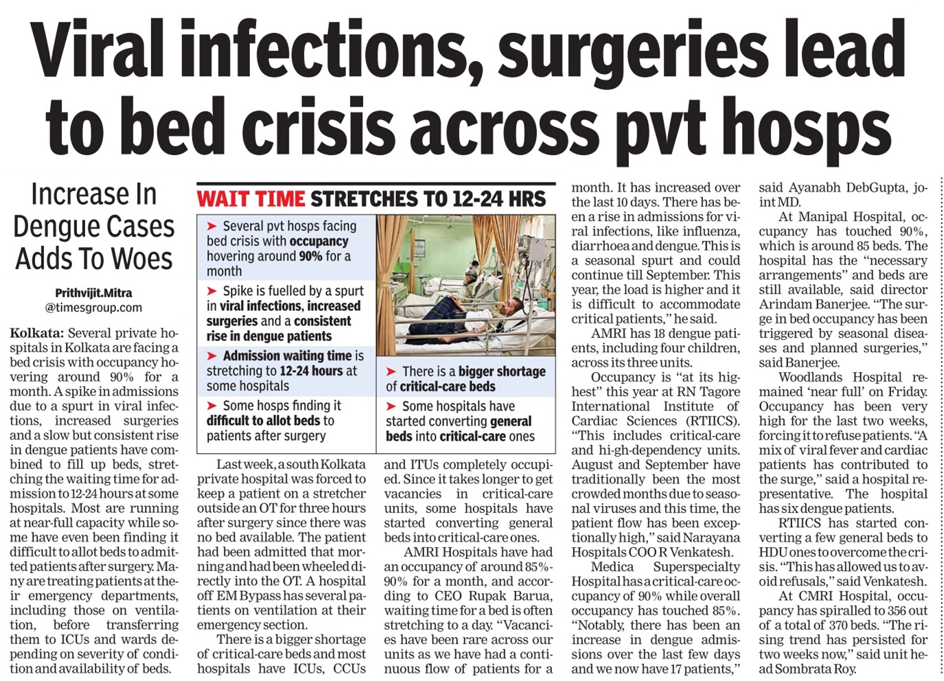 Viral infections, surgeries lead to bed crisis across pvt hosps